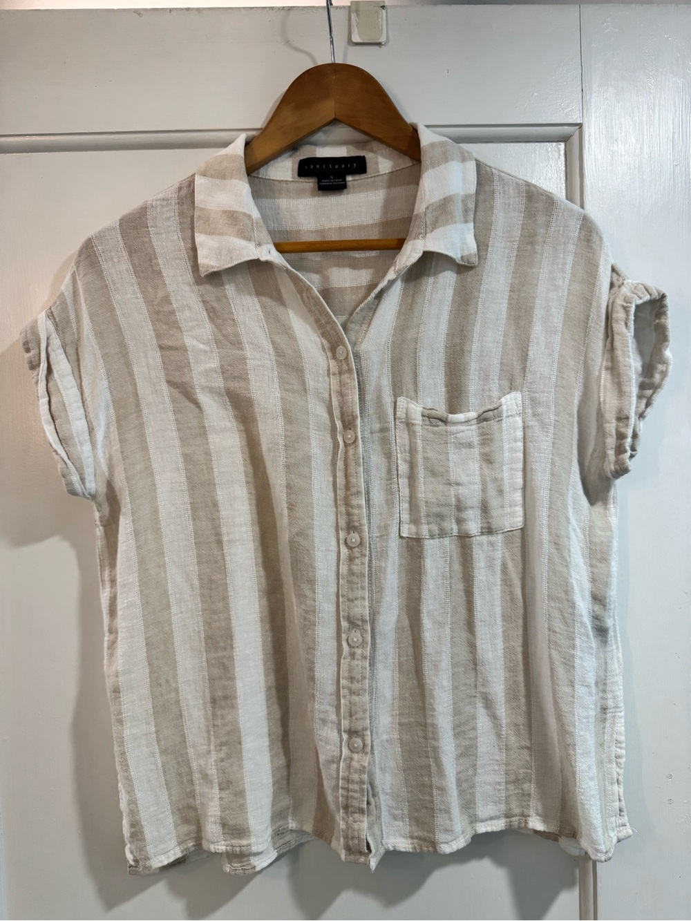 Sanctuary Striped Short-Sleeve Shirt - Beige & White